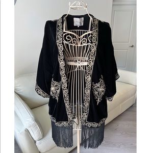 Zara Embroidered Velvet Poncho